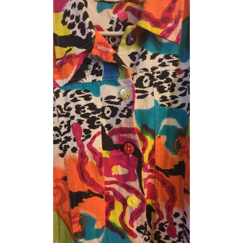 Choices Vintage Y2K Women's Maximalist Denim Jacket, LG, Colorful  Sequins
